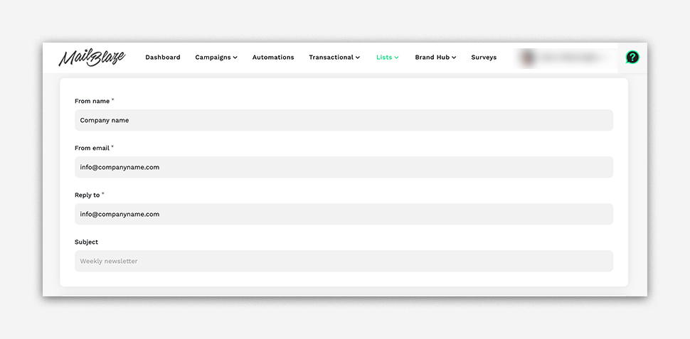 Default Sender Information